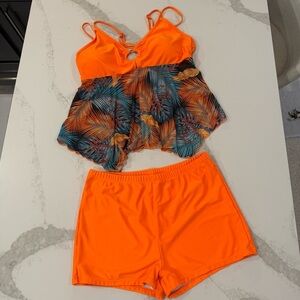 SHEIN Swim Curve Tropical Strappy Tankini & Shorts Bathing Suit Set Women’s 4XL